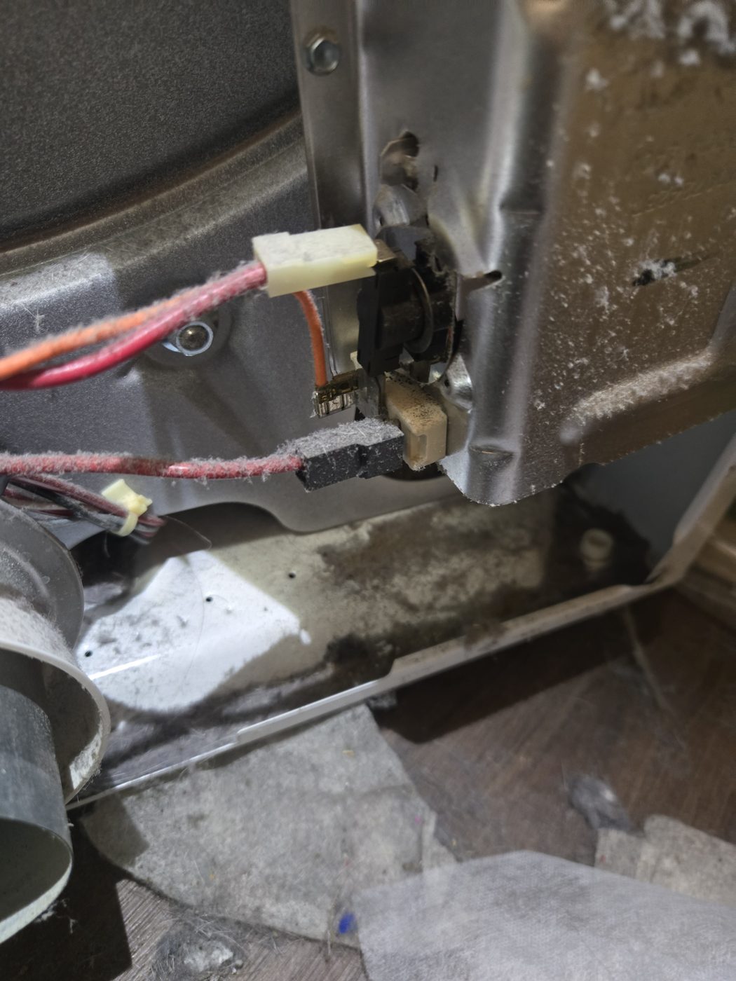 Appliance base with wiring and a failed component